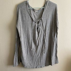 Pink grey criss cross front long sleeve top